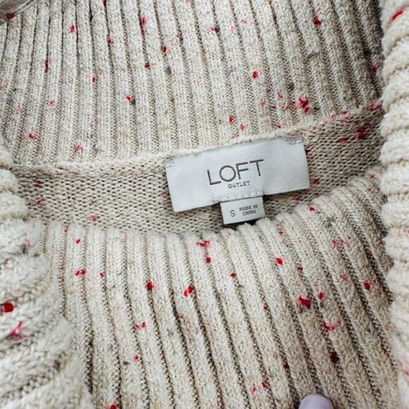 LOFT Size Small Cream Speckled Dolman Sleeve Cowl Neck Oversized Sweater - Picture 5 of 6